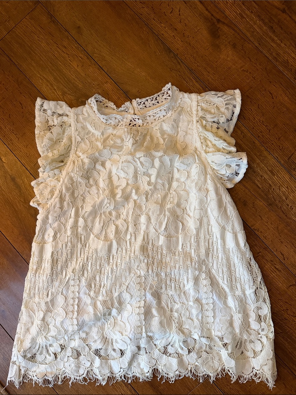 Ivory Lace Flutter-Sleeve Blouse